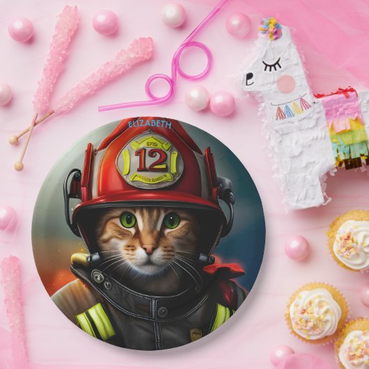 Fantasy Leuke Kat Brandweerpak. Papieren Bordje (Feest)