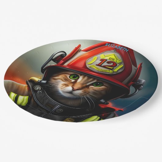 Fantasy Leuke Kat Brandweerpak. Papieren Bordje (Gekanteld)