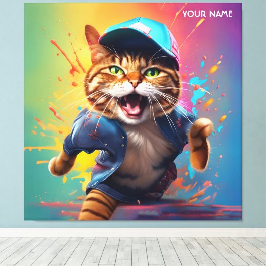 Fantasy Leuke Kat Dancing Hip-pop Canvas Afdruk (Insitu (Houten vloer))