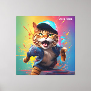 Fantasy Leuke Kat Dancing Hip-pop Canvas Afdruk