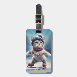 Fantasy Leuke kat figuur schaatsen. Bagagelabel