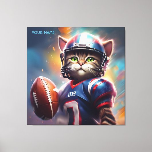 Fantasy Leuke Kat Football Uniform Canvas Afdruk (Voorkant)