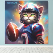 Fantasy Leuke Kat Football Uniform Canvas Afdruk (Insitu (Houten vloer))