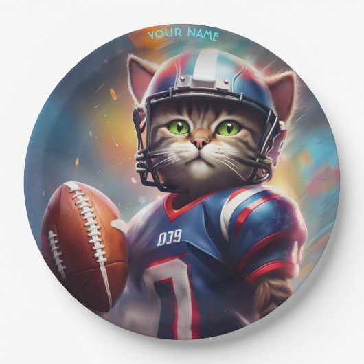 Fantasy Leuke Kat Football Uniform Papieren Bordje (Voorkant)