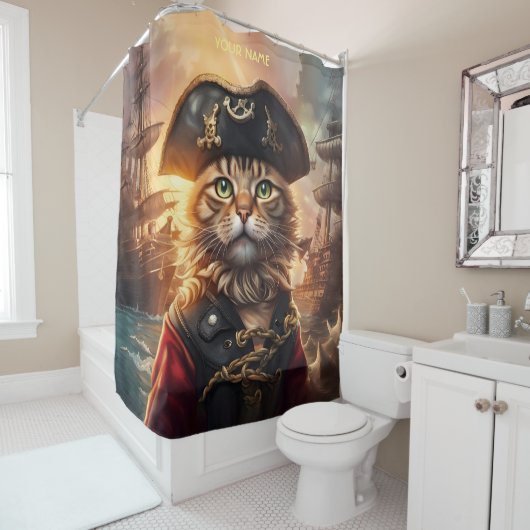 Fantasy Leuke Kat Pirate Pet Douchegordijn (In situ)