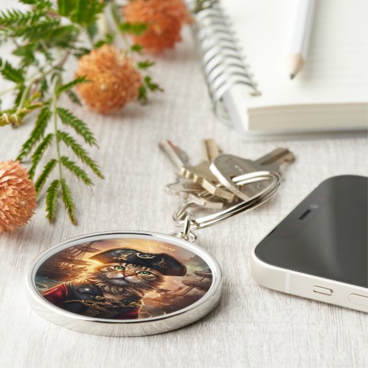 Fantasy Leuke Kat Pirate Pet Sleutelhanger (Zijkant)