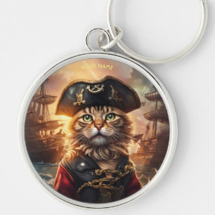 Fantasy Leuke Kat Pirate Pet Sleutelhanger