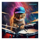 Fantasy Leuke Kat Spelen Drums Perfect Poster (Voorkant)