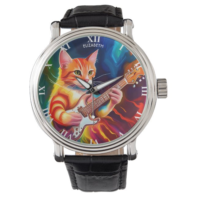 Fantasy Leuke Kat Spelen Gitaar Horloge (Voorkant)