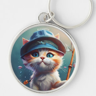 Fantasy Leuke Kat Vist Rod Sleutelhanger