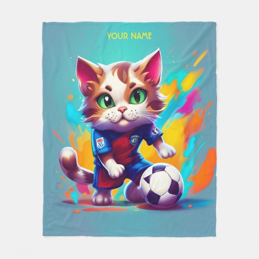 Fantasy Leuke Kat Voetbal Football Fleece Deken (Voorkant)