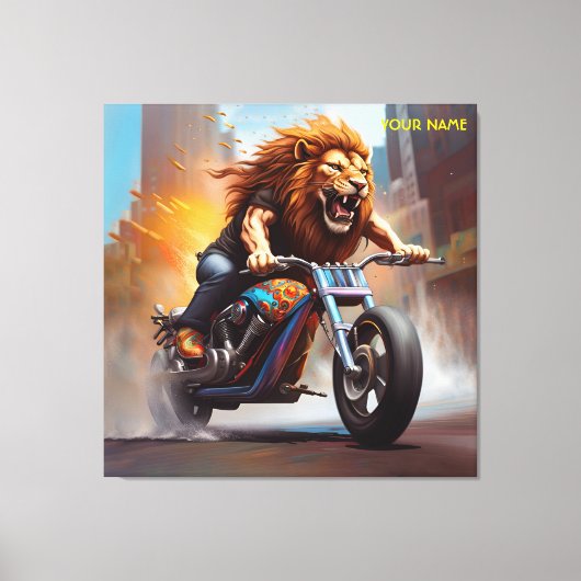 Fantasy Leuke Leeuw Rijfiets Canvas Afdruk (Voorkant)