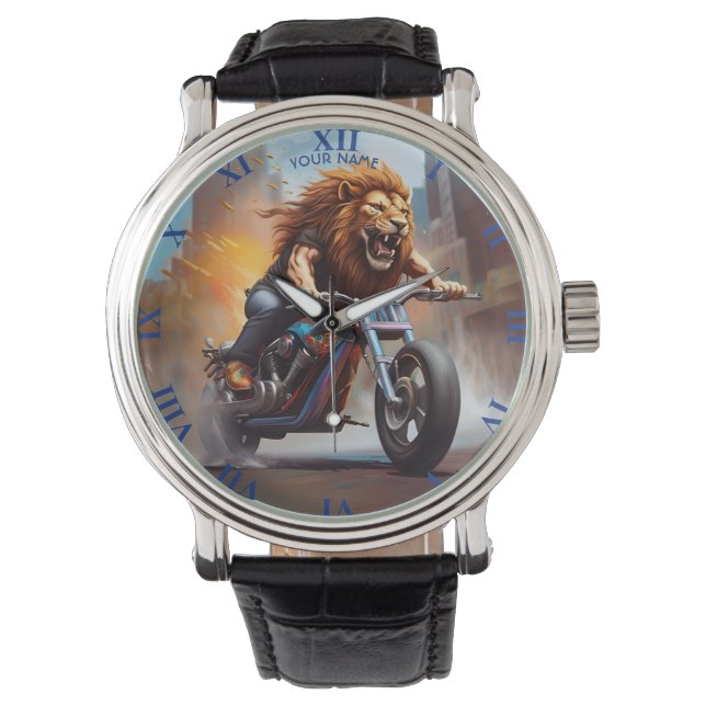 Fantasy Leuke Leeuw Rijfiets Horloge (Voorkant)