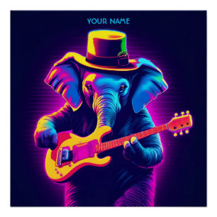 Fantasy Leuke Olifant Spelen Gitaar Perfect Poster