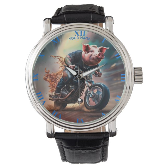 Fantasy Leuke Pig Riding Bike Horloge (Voorkant)