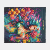 Fantasy Leuke Zeemeermin Pet Bloemen Fleece Deken (Voorkant (Horizontaal))