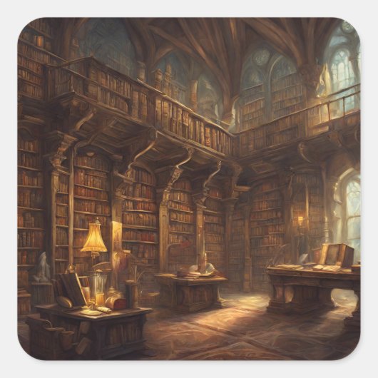 Fantasy Library Vierkante Sticker (Voorkant)