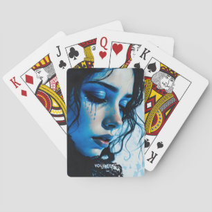 Fantasy Lief Verdrietig Meisje Blauw Pokerkaarten