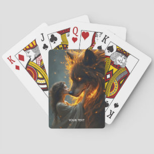 Fantasy Lief Wolf Meisje Vuur Pokerkaarten