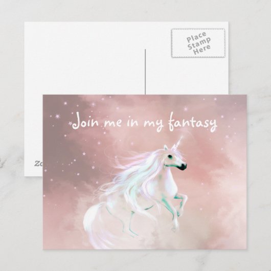 Fantasy liefhebbende eenhoorn briefkaart (Voorkant / Achterkant)