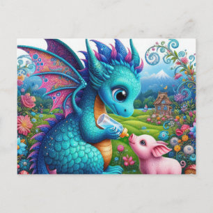 Fantasy liefhebbers draak varken briefkaart