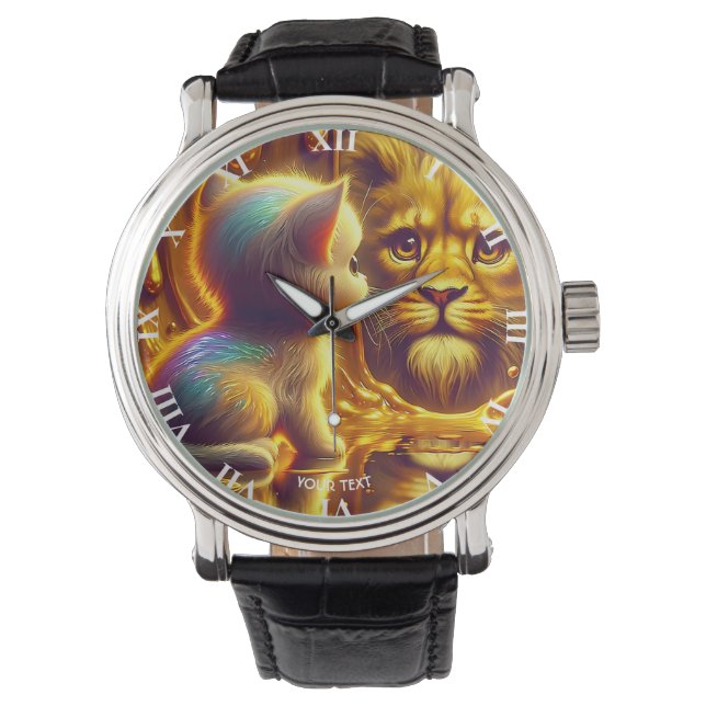 Fantasy Lieve Leeuw En Kitten Horloge (Voorkant)