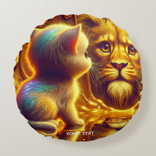 Fantasy Lieve Leeuw En Kitten Rond Kussen