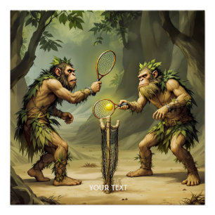 Fantasy Lieve Neanderthalers Die Tennis Spelen Perfect Poster