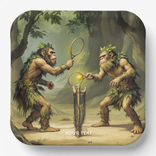 Fantasy Lieve Neanderthalers Spelen Tennis Papieren Bordje