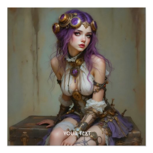 Fantasy Lieve Steampunk Paarse Meisje Perfect Poster (Voorkant)