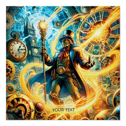 Fantasy Lieve Steampunk Tijd Wizard Perfect Poster (Voorkant)