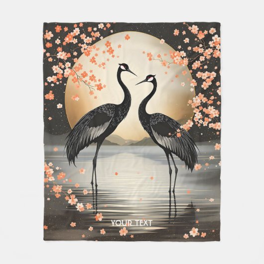 Fantasy Lieve Twee Zwarte Kraanvogels Fleece Deken (Voorkant)