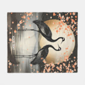 Fantasy Lieve Twee Zwarte Kraanvogels Fleece Deken (Voorkant (Horizontaal))