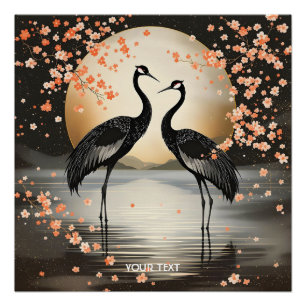 Fantasy Lieve Twee Zwarte Kraanvogels Perfect Poster