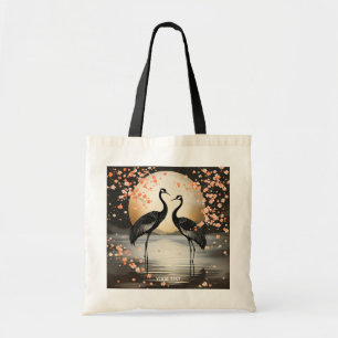 Fantasy Lieve Twee Zwarte Kraanvogels Tote Bag