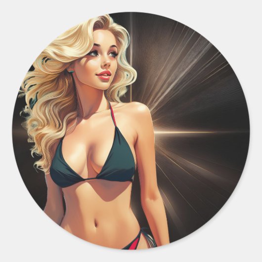 Fantasy Life - Blonde Beach Babe Ronde Sticker (Voorkant)