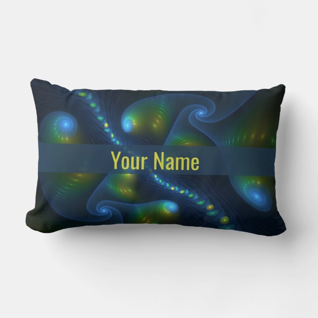 Fantasy Lights Abstract Art Blue Green Yellow Name Kussen (Voorkant)