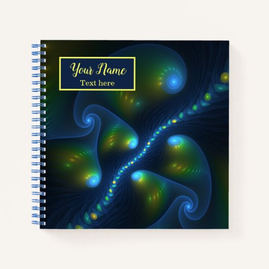 Fantasy Lights Abstract Blauw Gele Kunstnaam Notitieboek (Voorkant)