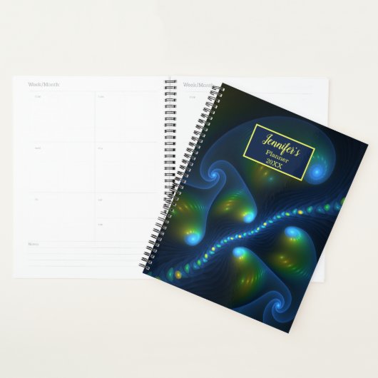 Fantasy Lights Abstract Blauw Gele Kunstnaam Planner (Display)