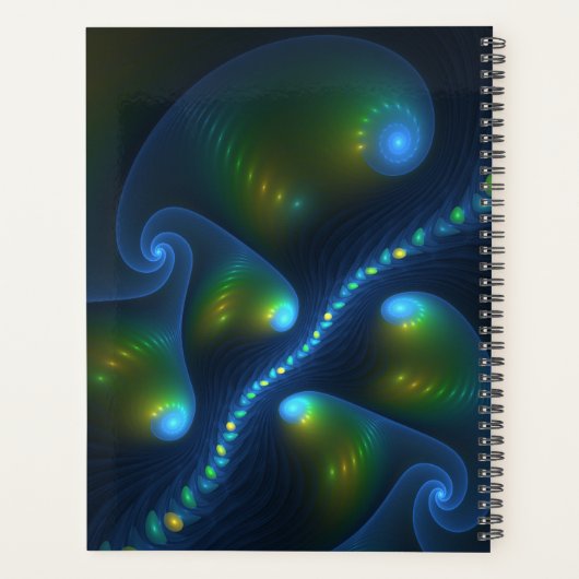 Fantasy Lights Abstract Blauw Gele Kunstnaam Planner (Achterkant)