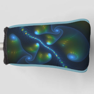 Fantasy Lights Abstract Blauw Groen Geel Fractaal Golfheadcover