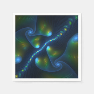 Fantasy Lights Abstract Blauw Groen Geel Fractaal Servet