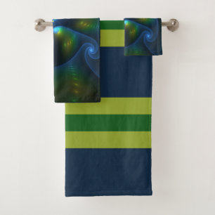Fantasy Lights Abstract Blauw Groen Geel Fractal Bad Handdoek