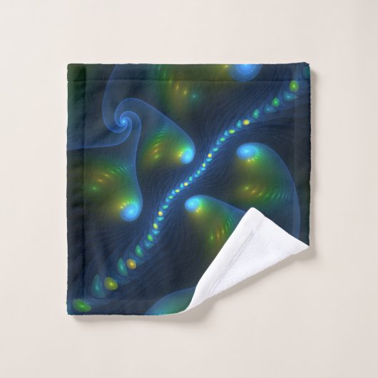 Fantasy Lights Abstract Blauw Groen Geel Fractal Bad Handdoek (Wasdoekje)