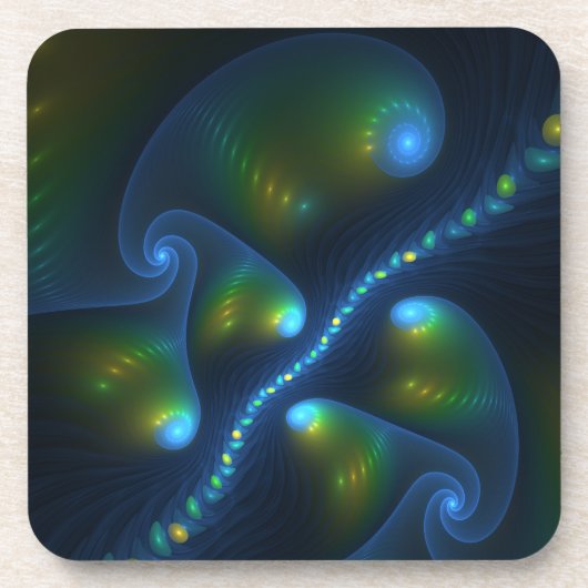 Fantasy Lights Abstract Blauw Groen Geel Fractal Bier Onderzetter (Voorkant)