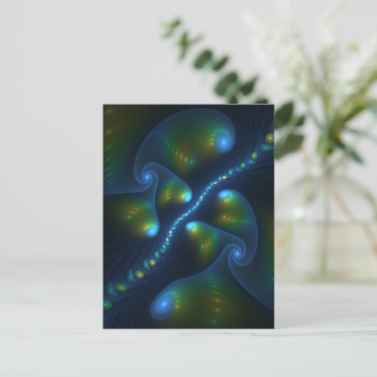 Fantasy Lights Abstract Blauw Groen Geel Fractal Briefkaart (Staand voorkant)