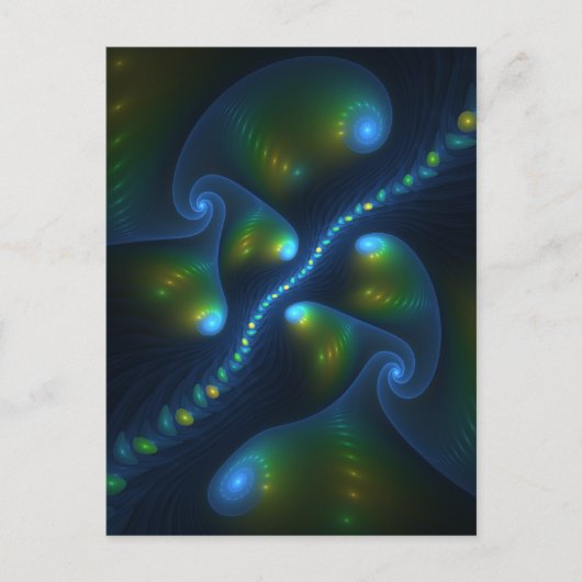 Fantasy Lights Abstract Blauw Groen Geel Fractal Briefkaart (Voorkant)