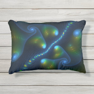 Fantasy Lights Abstract Blauw Groen Geel Fractal Buitenkussen