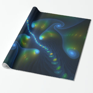 Fantasy Lights Abstract Blauw Groen Geel Fractal Cadeaupapier