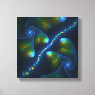 Fantasy Lights Abstract Blauw Groen Geel Fractal Canvas Afdruk